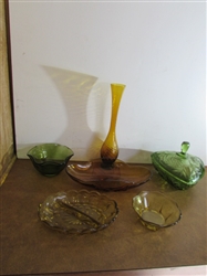 VINTAGE AMBER & GREEN GLASSWARE