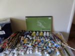 VARIETY OF ACRYLIC PAINTS, BRUSHES, PAINT PALLETS AND DID i MENTION BRUSHES?