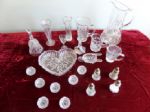 NICE CRYSTAL AND GLASS ITEMS HEART DISHES AND PRETTY PITCHERS, BELL