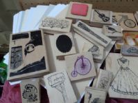 "STAMP"EDE  OVER 120 STAMPS, INK PADS, SOME NEW IN PACKAGE, PAPER/CARDSTOCK                                      