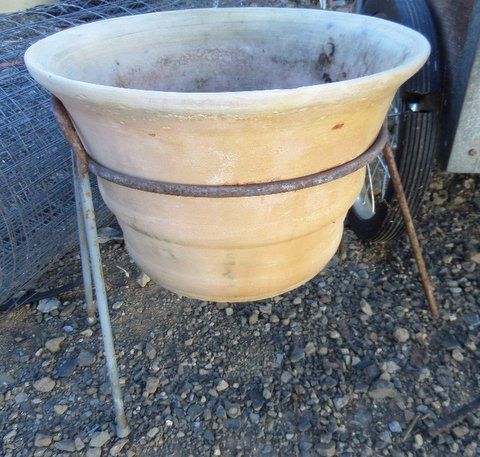 GARDEN OR PORCH DECOR -  TWO LARGE POTS IN STANDS, SQUIRREL ON LOG, GARDEN CART