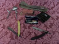 VINTAGE MENS SHAVING KITS, STRAIGHT RAZORS AND LEATHER STROP