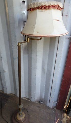 ANTIQUE FLOOR LAMP WITH ORIGINAL SHADE  LAMP CAME TO AMERICAN WITH SELLERS GRANDMOTHER IN 1918