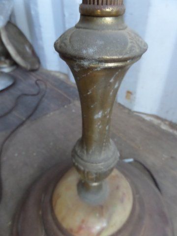 ANTIQUE FLOOR LAMP WITH ORIGINAL SHADE  LAMP CAME TO AMERICAN WITH SELLERS GRANDMOTHER IN 1918
