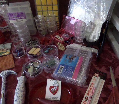 CRAFT LOT, BUTTONS, BEADS, DECORATIVE TISSUE PAPER, PAPER PUNCHES AND MORE