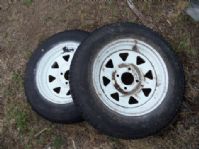 TWO MOUNTED 13" TIRES AND WHEELS FOR UTILITY TRAILER