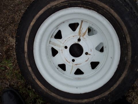 TWO MOUNTED 13 TIRES AND WHEELS FOR UTILITY TRAILER