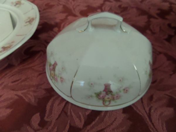 ANTIQUE, MORITZ ZDEKAUER CHINA  BUTTER DISH WITH BUTTER FLOAT