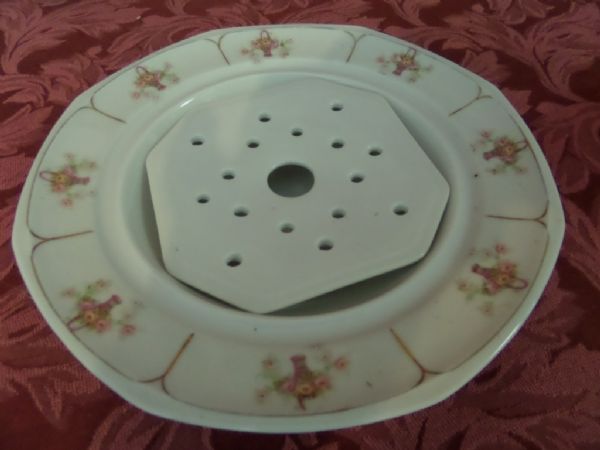 ANTIQUE, MORITZ ZDEKAUER CHINA  BUTTER DISH WITH BUTTER FLOAT