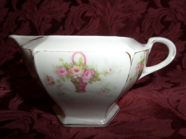 ANTIQUE FINE CHINA BY MORITZ ZDEKAUER CUPS AND SAUCERS WITH CREAMER AND SUGAR BOWL