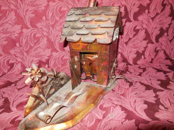 VINTAGE DECORATIVE COPPER MUSIC BOXES - MODEL T AND AN OUTHOUSE