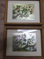 OAK FRAMED BEAUTIFUL FOIL PRINTS - NATURAL SCENE WITH BIRDS AND FLOWERS