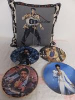 ELVIS COLLECTIBLE PLATES WITH HANGERS AND ELVIS THROW PILLOW