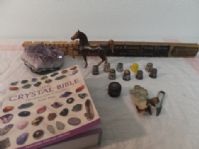 VARIETY AND VINTAGE LOT - THIMBLES, SCISSORS, WALKING HORSE AND MORE.
