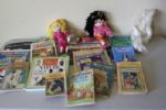 SELECTION OF CHILDRENS BOOKS,  NEW RAG DOLL BUNNY, "TY" DOLL AND MORE
