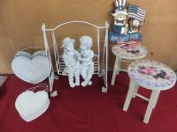 FUN DÉCOR FOR INSIDE OR OUT, SWING, HEARTS & STOOL