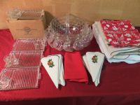 VINTAGE LUNCHEON SETS, PUNCH BOWL & TABLE LINENS
