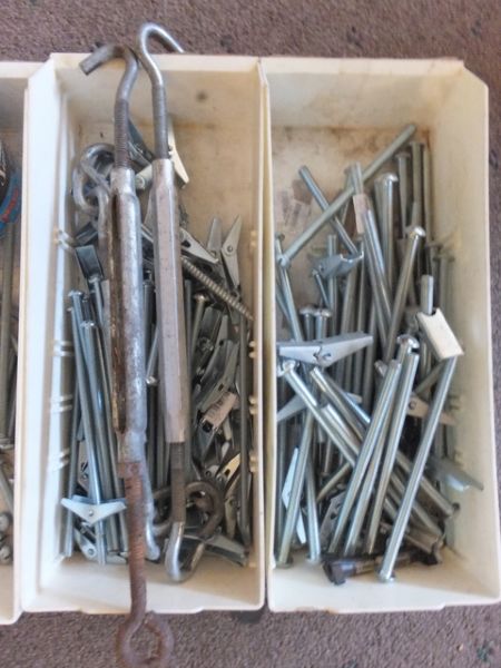 HARDWARE LOT - CARRIAGE BOLTS, ALLEN WRENCHES, TOOL CADDY, WALL ANCHORS