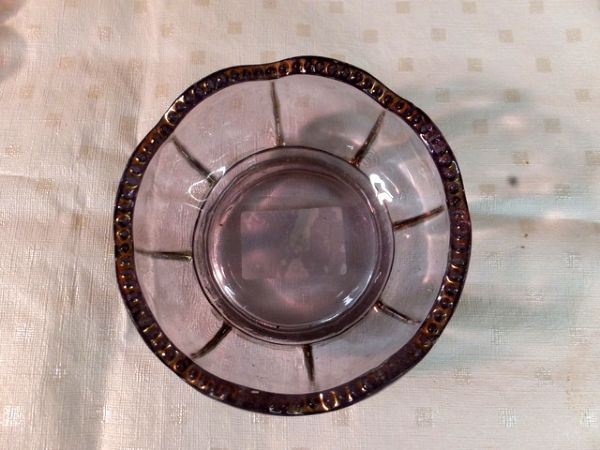 EARLY AMERICAN PRESSED GLASS - 3 PURPLE DISHES