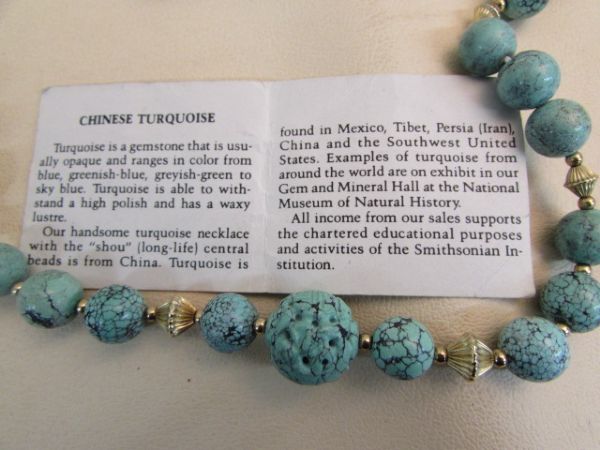 LOVELY VINTAGE SMITHSONIAN CHINESE TURQUOISE NECKLACE 