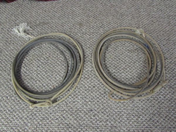 TWO USED ROPING LARIATS