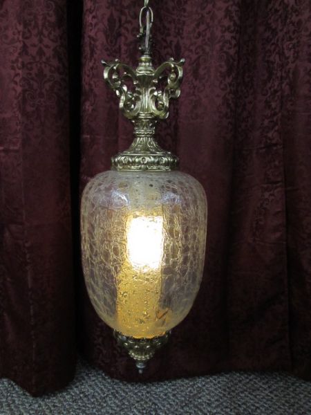 VINTAGE 1960'S HANGING CRACKLE GLASS,  LAMP 