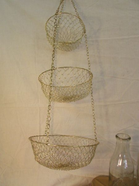 PICNIC IN VINTAGE STYLE - TIN PICNIC BASKET, LINED TABLECLOTH & NAPKINS, CRYSTAL DISH, OLD CROCK  MILK JUGS