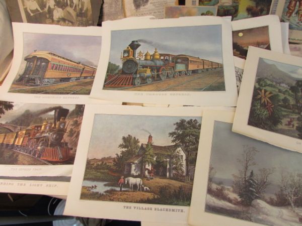 VARIETY COLLECTION OF OLD PHOTOS, PRINTS, COLLECTIBLE CALENDAR PAGES