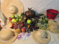 FRUITFUL LOT WITH FAUX FRUIT, HUMMINGBIRDS, FLOWER MAGNETS . . . . . 