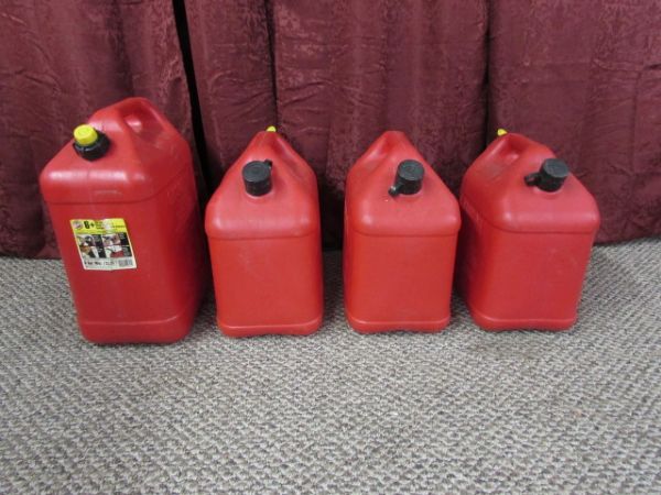 FOUR PLASTIC GAS CANS