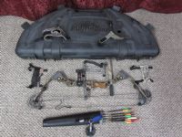 MATHEWS COMPOUND BOW WITH  HARDCASE, TRIGGER RELEASES & MORE