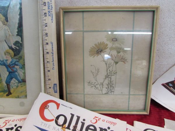 VERY OLD LITHOGRAPH, ORIGINAL FLORAL DRAWING,  1930'S MAGAZINE COVERS