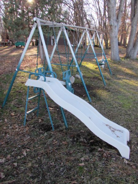CHILD'S SWING SET WITH SLIDE, GLIDER, WHIRLY-TWIRL & MORE!