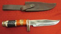CHIPAWAY CUTLERY HUNTING KNIFE WITH ANTLER, WOOD & STONE HANDLE
