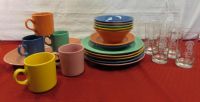SPRUCE UP YOUR TABLE! COLORFUL LYNNS STONEWARE DISHES & ETCHED WATER GLASSES