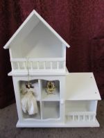 DOLL HOUSE CURIO WITH FABERGE STYLE EGG AND ANGEL FIGURINE