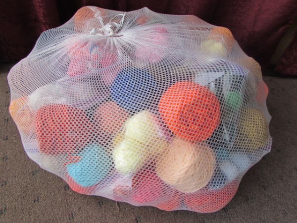 LARGE MESH BAG FULL OF YARN - TONS OF DIFFERENT COLORS