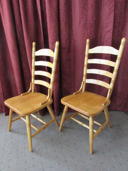 THIRD PAIR OF MATCHING ALL WOOD LADDER BACK CHAIRS 