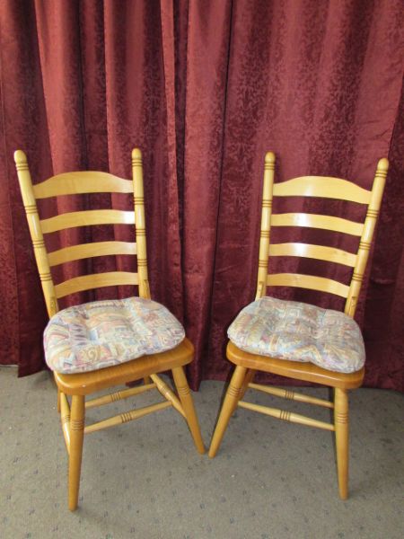THIRD PAIR OF MATCHING ALL WOOD LADDER BACK CHAIRS 