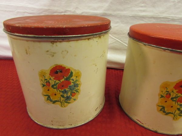 RUSTIC VINTAGE TIN CANISTERS - SOME NESTING, ONE OLD FLOUR