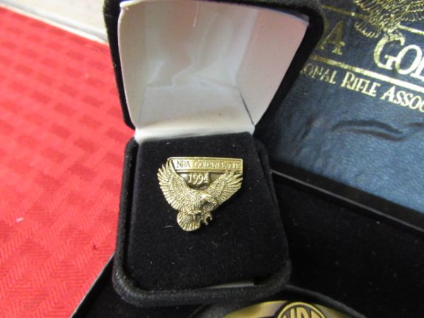 NRA LIMITED EDITION GOLDEN EAGLE BELT BUCKLE & PIN NEW IN THE BOXES