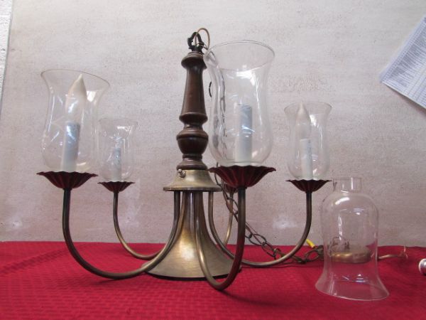 VINTAGE HANGING LIGHT WITH ETCHED GLASS GLOBES