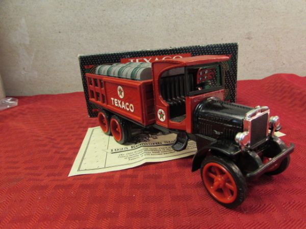 TEXACO 1924 KENWORTH STAKE TRUCK BANK - METAL W/ BOX & MONEY