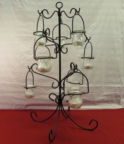 PRETTY WROUGHT IRON CANDELABRA TREE WITH TEA CANDLES & CITRONELLA CANDLES