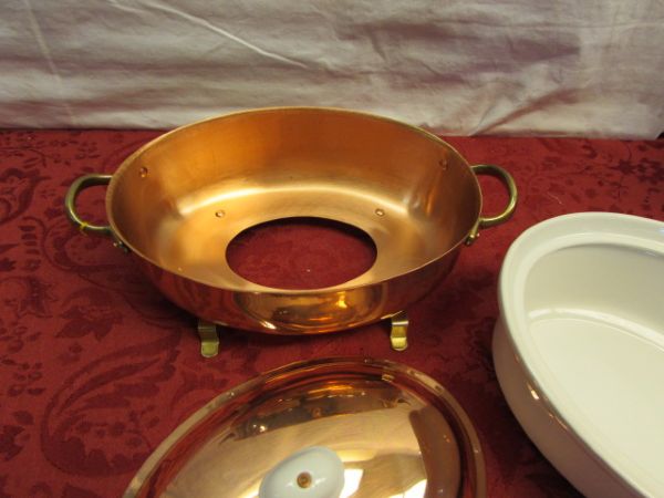 BEAUTIFUL NEW COOKTIME COPPER WARE CERAMIC CASSEROLE DISH WITH SOLID COPPER HOLDER