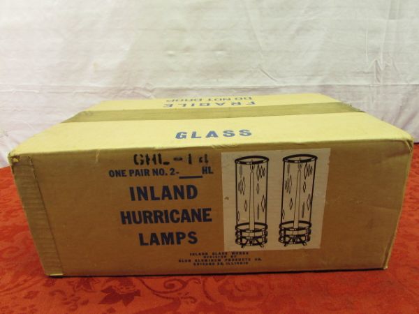 A PAIR OF INLAND HURRICANE LAMPS NEW IN BOX!