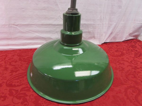 A SECOND VINTAGE INDUSTRIAL PENDANT LAMP, SLIGHTLY LARGER 