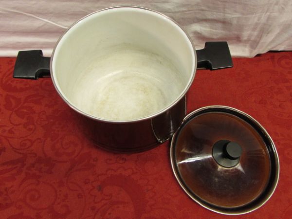 QUALITY COOKWARE WEST BEND MIRACLE MAID POTS, ENAMELWARE STOCK POT, SQUARE GRILL & MORE