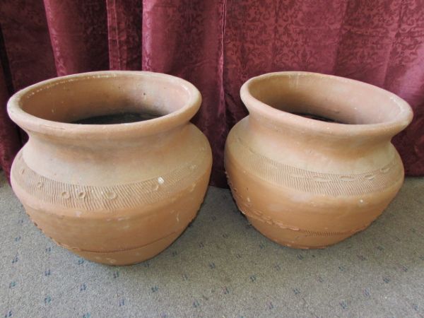 TIME TO START YOUR GARDEN - TWO LARGE DECORATIVE TERRA COTTA POTS 