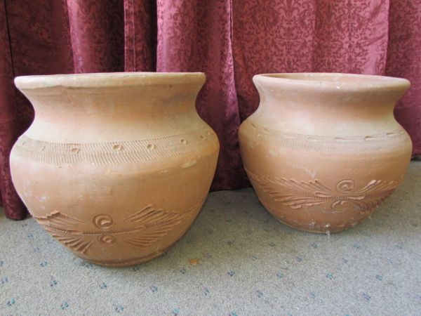 TIME TO START YOUR GARDEN - TWO LARGE DECORATIVE TERRA COTTA POTS 